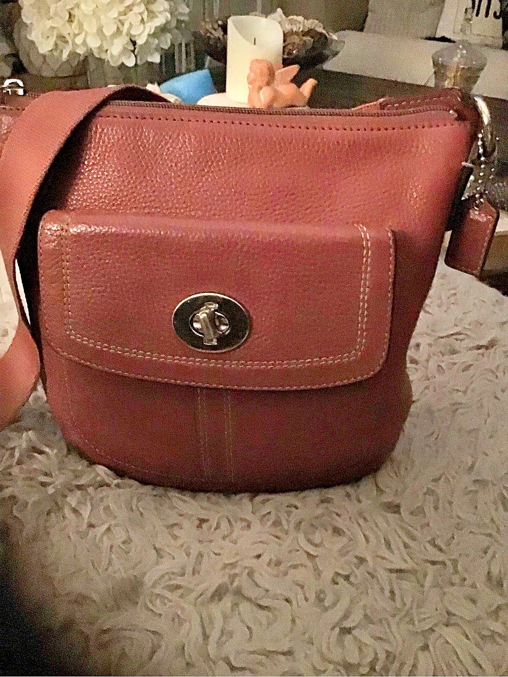 Coach Chelsea Pebbled Leather Turnlock Shoulder Bag Crossbody Bag, Brown